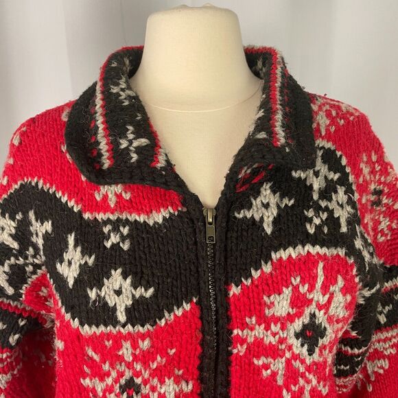Paititi Woolens Co Full Zip Sweater Size Medium Red Fair Isle Alaska Chunky Knit - Picture 2 of 16